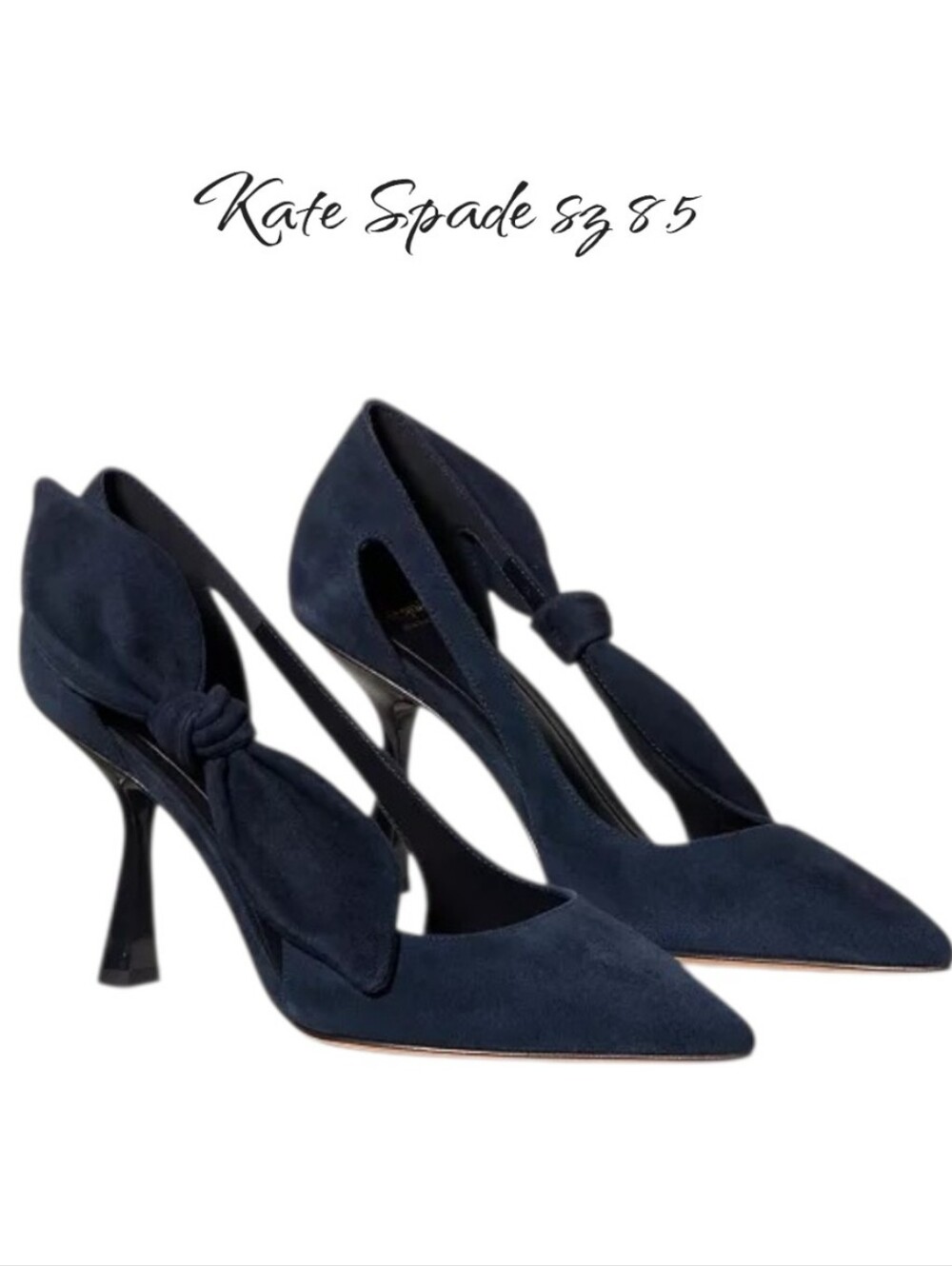 Kate Spade New York Bunnie Suede Pointed Toe Bow Pump Navy Blue 8.5